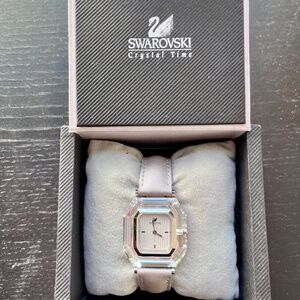 Swarovski Crystal Time Watch ~ Silver Leather Strap Swiss Made ~ New York
